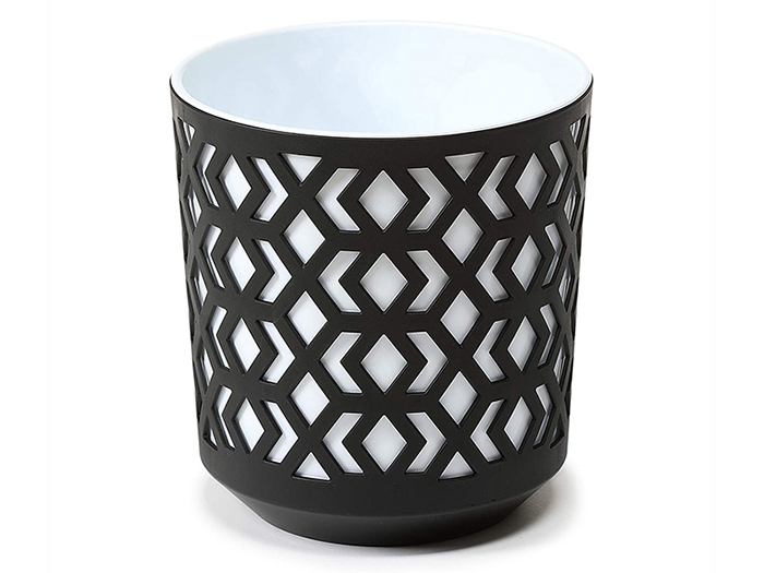 aztec-round-flower-pot-25cm-black-with-white