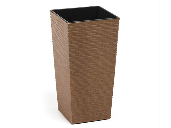 square-eco-tall-flower-pot-with-insert-in-ridged-25-cm-brown