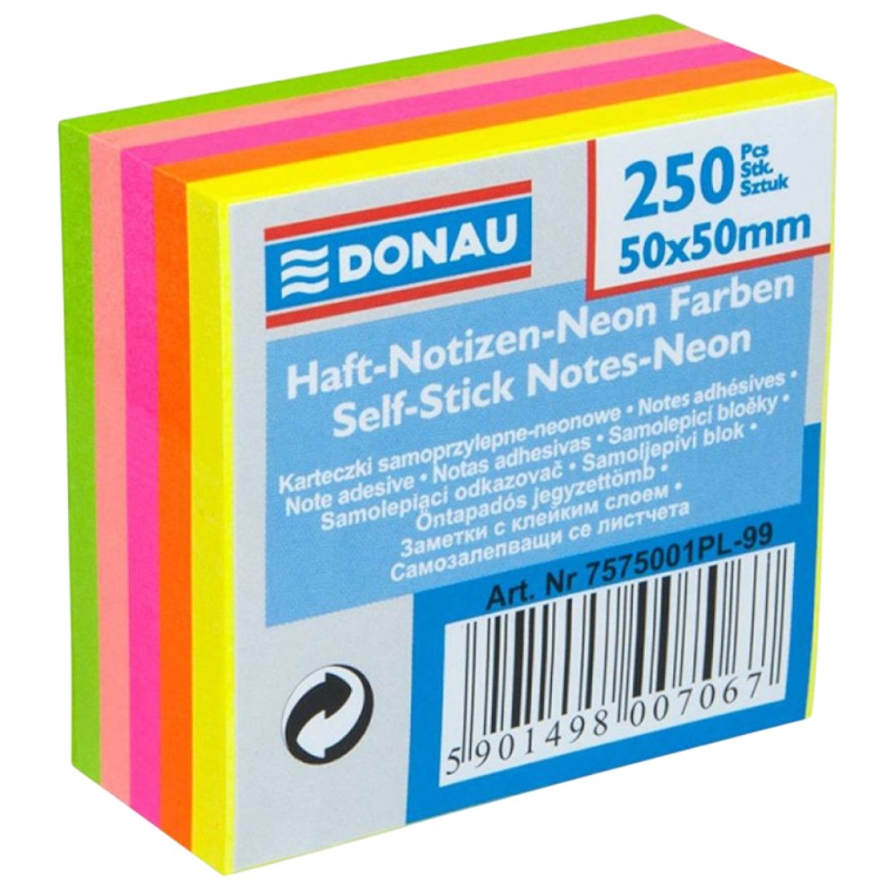 donau-self-adhesive-notes-cube-neon-assorted-colours-50-×-50mm-250-sheets