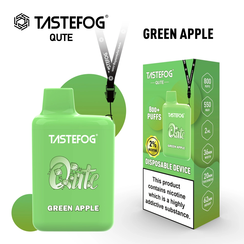 tastefog-qute-disposable-vape-box-800-puffs-2-percent-nicotine-green-apple