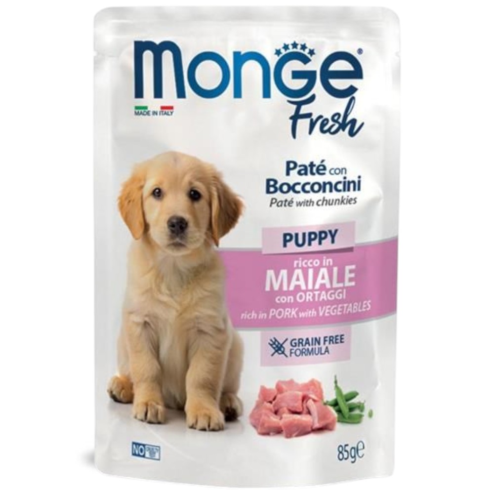 monge-fresh-puppy-grain-free-pork-vegetable-pâté-with-chunks-wet-dog-food-85g