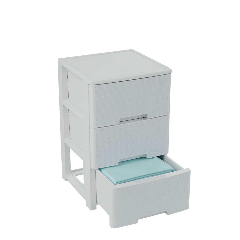 artplast-chest-of-drawers-3-drawers-woven-effect-wheels-polypropylene-white