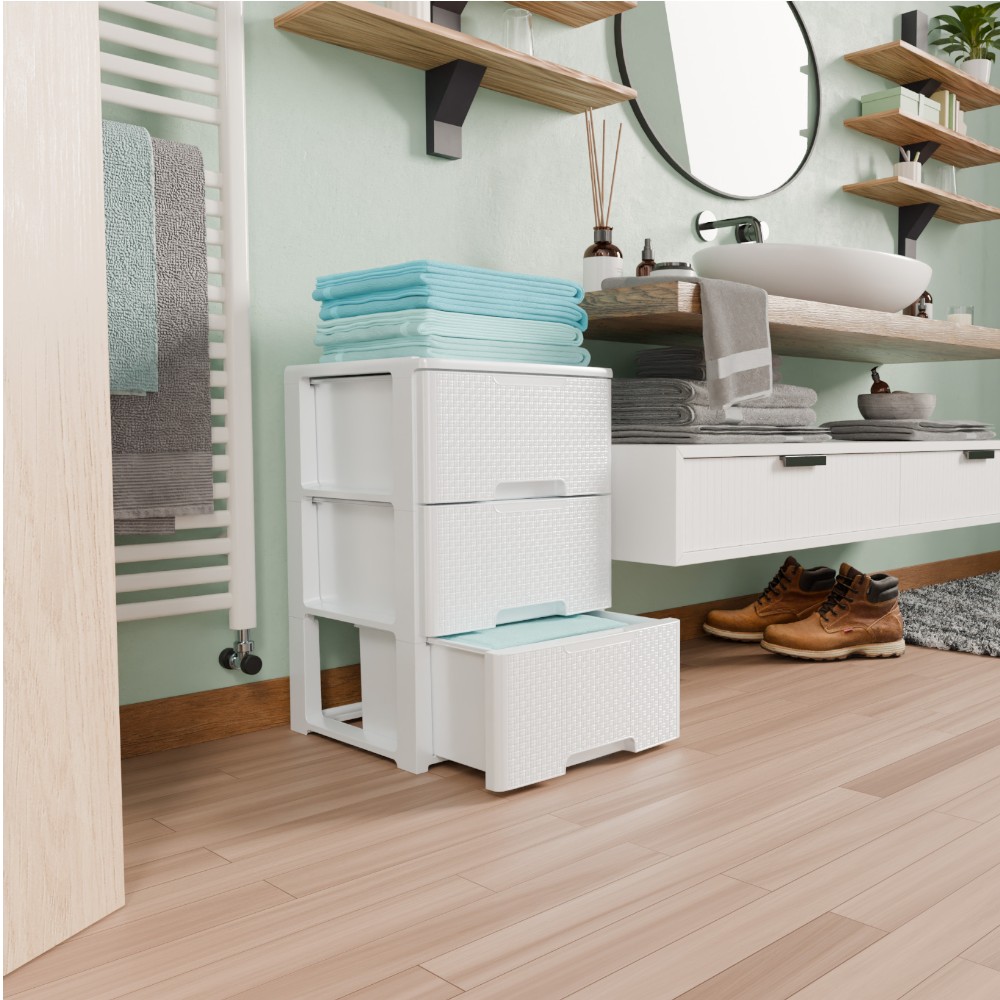 artplast-chest-of-drawers-3-drawers-woven-effect-wheels-polypropylene-white