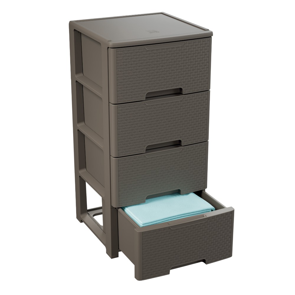artplast-chest-of-drawers-4-drawers-woven-effect-wheels-polypropylene-taupe