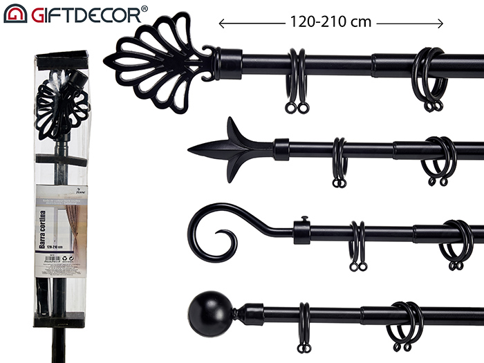 extendable-curtain-rod-with-finial-120cm-210cm-black-assorted-designs