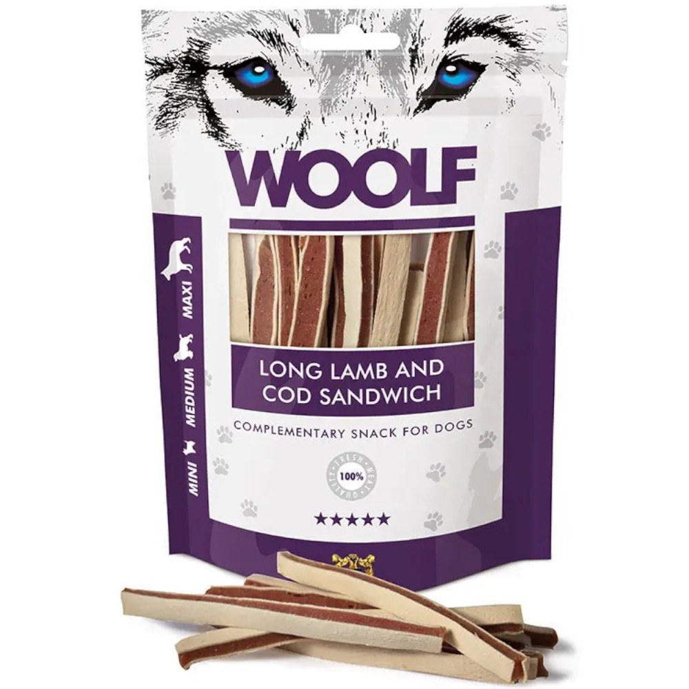 woolf-long-lamb-cod-sandwich-dog-treats-100g
