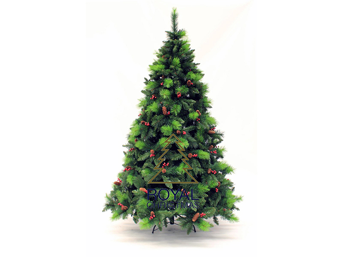 phoenix-green-christmas-tree-with-holly-and-pine-cones-210-cm-diameter-152-cm