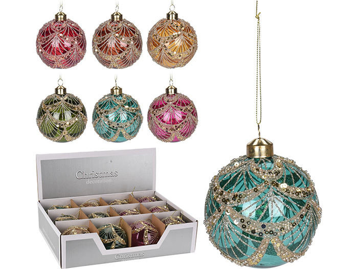 christmas-string-design-glass-round-bauble-8cm-6-assorted-colours