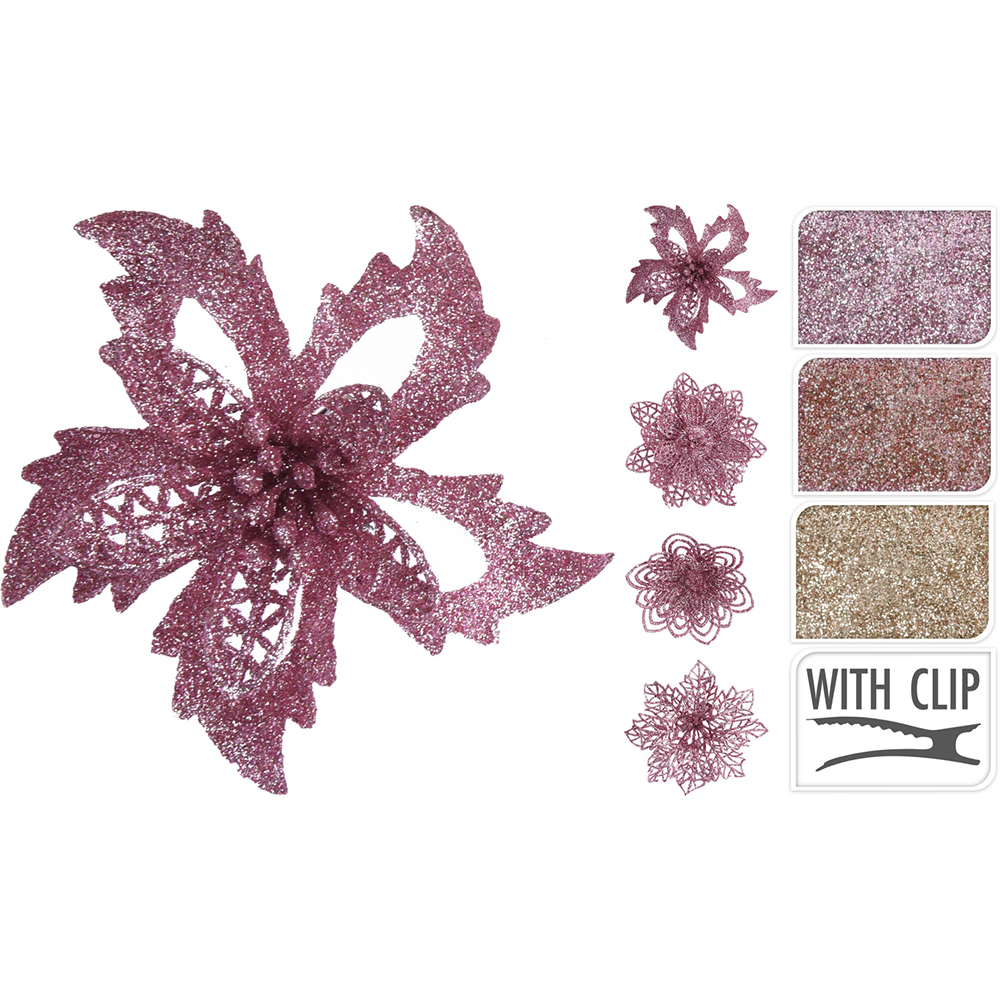 glittery-flower-on-clip-12cm-set-of-3-pieces-3-assorted-colours-and-4-assorted-shapes