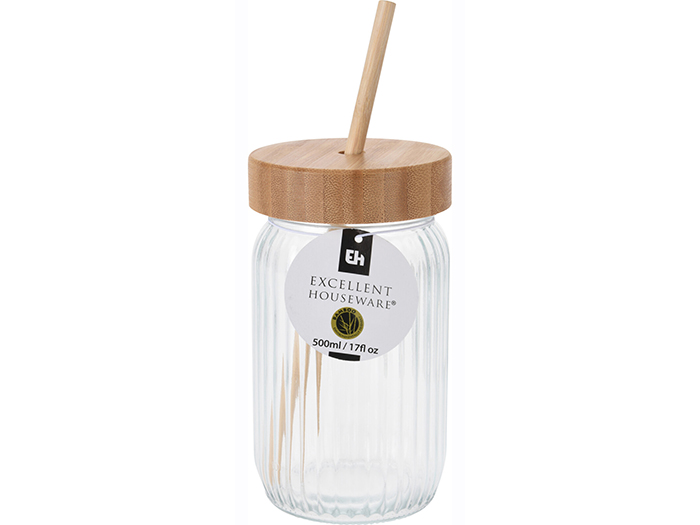 excellent-houseware-drinking-glass-jar-with-bamboo-lid-500ml