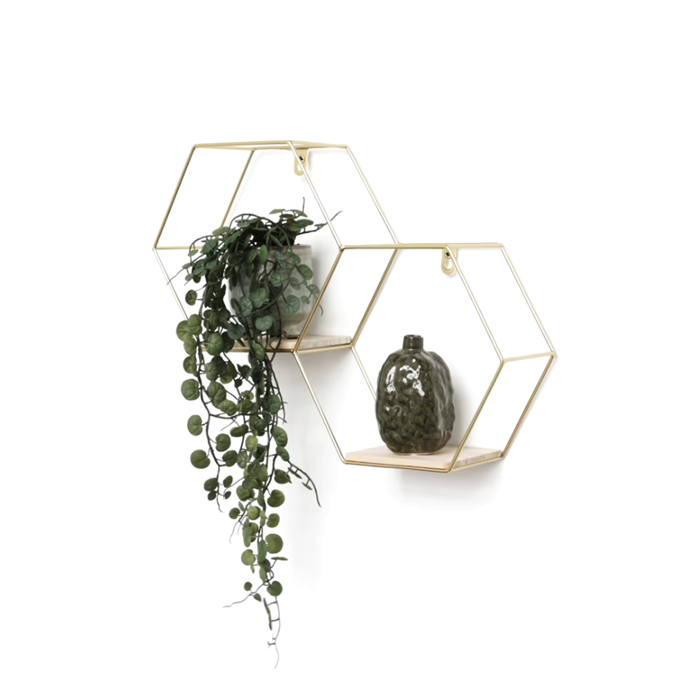double-hexagon-metal-wood-shelf-wall-rack-gold