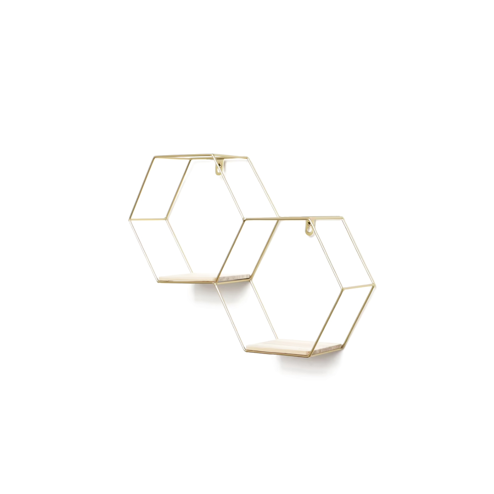 double-hexagon-metal-wood-shelf-wall-rack-gold