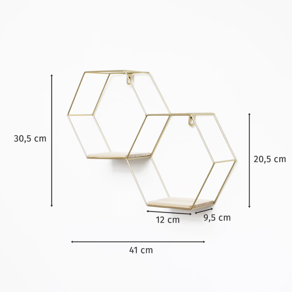 double-hexagon-metal-wood-shelf-wall-rack-gold