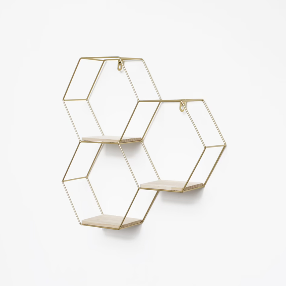 triple-hexagon-metal-wood-shelf-wall-rack-gold