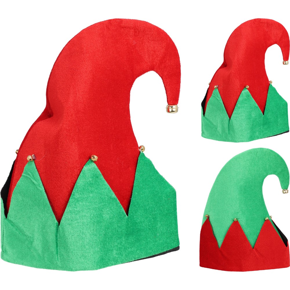 christmas-hat-elf-with-bells-red-and-green-32-cm-2-assorted-designs