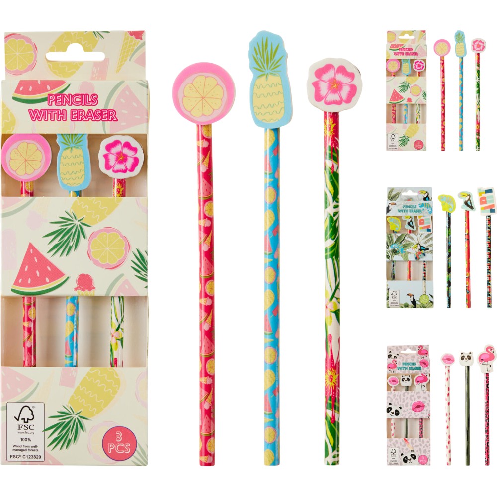tropical-pencils-with-shaped-erasers-assorted-designs-–-set-of-3