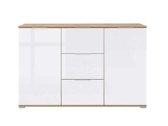 zele-wotan-oak-and-shiny-white-2-door-3-drawer-cabinet-135cm-x-41cm-x-86cm