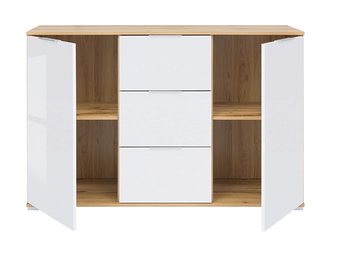 zele-wotan-oak-and-shiny-white-2-door-3-drawer-cabinet-135cm-x-41cm-x-86cm