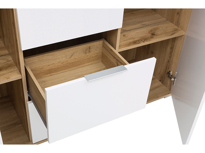 zele-wotan-oak-and-shiny-white-2-door-3-drawer-cabinet-135cm-x-41cm-x-86cm