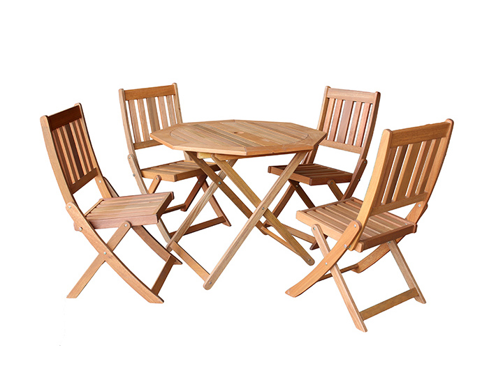 malaysian-hardwood-outdoor-dining-set-with-hexagon-shaped-table-and-4-folding-chairs
