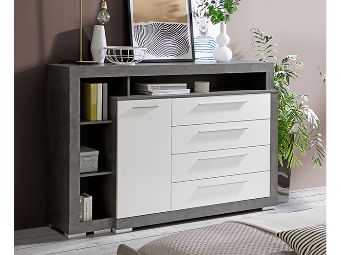 julietta-chest-of-4-drawers-and-1-door-in-concrete-optic-dark-grey-and-white-gloss