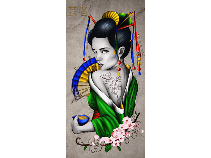 green-geisha-print-canvas-monochrome-background-50-x-100-x-3-cm
