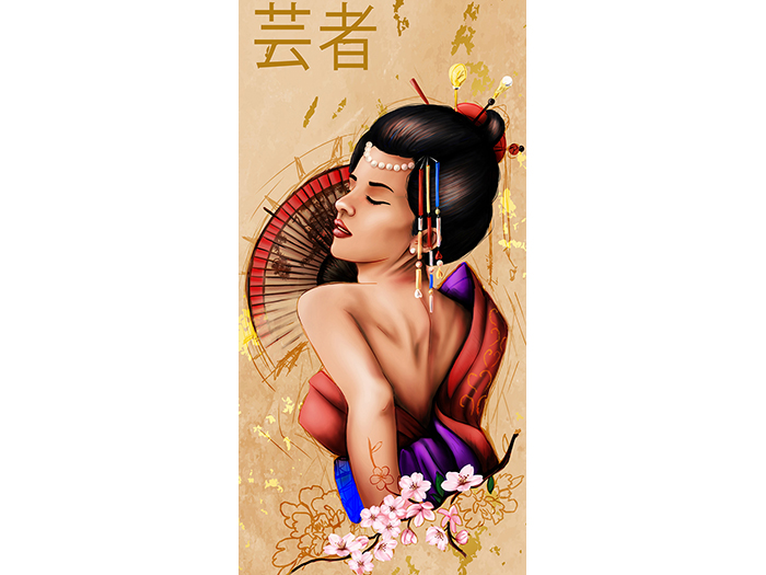 red-geisha-print-canvas-beige-background-50-x-100-x-3-cm
