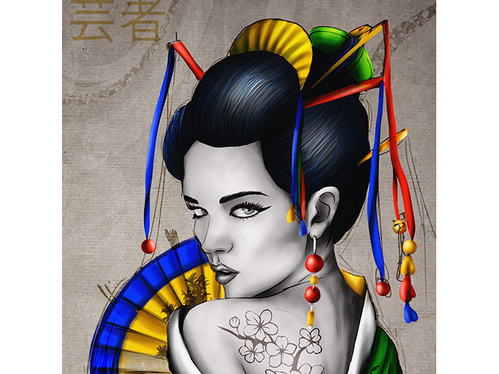 green-geisha-print-canvas-monochrome-background-50-x-50-x-3-cm