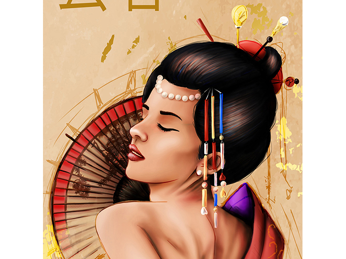 red-geisha-print-canvas-beige-background-50-x-50-x-3-cm