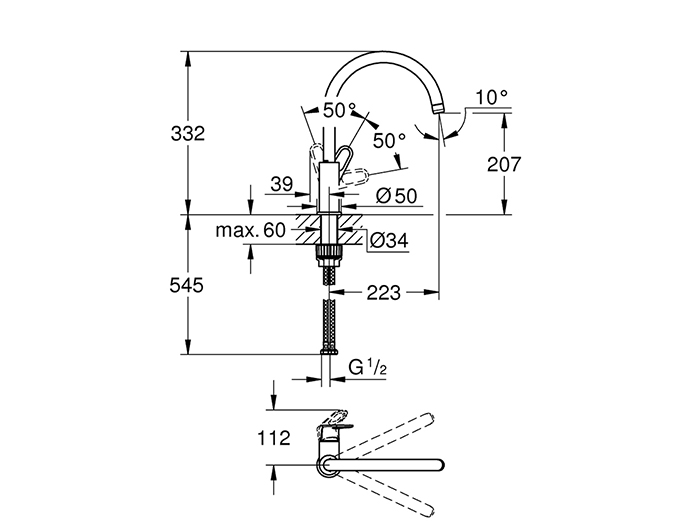 grohe-bau-flow-high-spout-kitchen-mixer-chrome