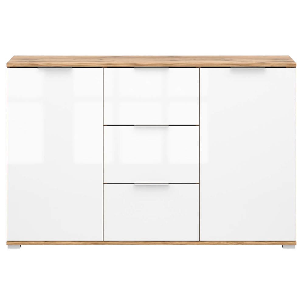 chest-of-drawers-with-2-doors-and-3-drawers-oak-wotanwhite-gloss-135-cm-zele
