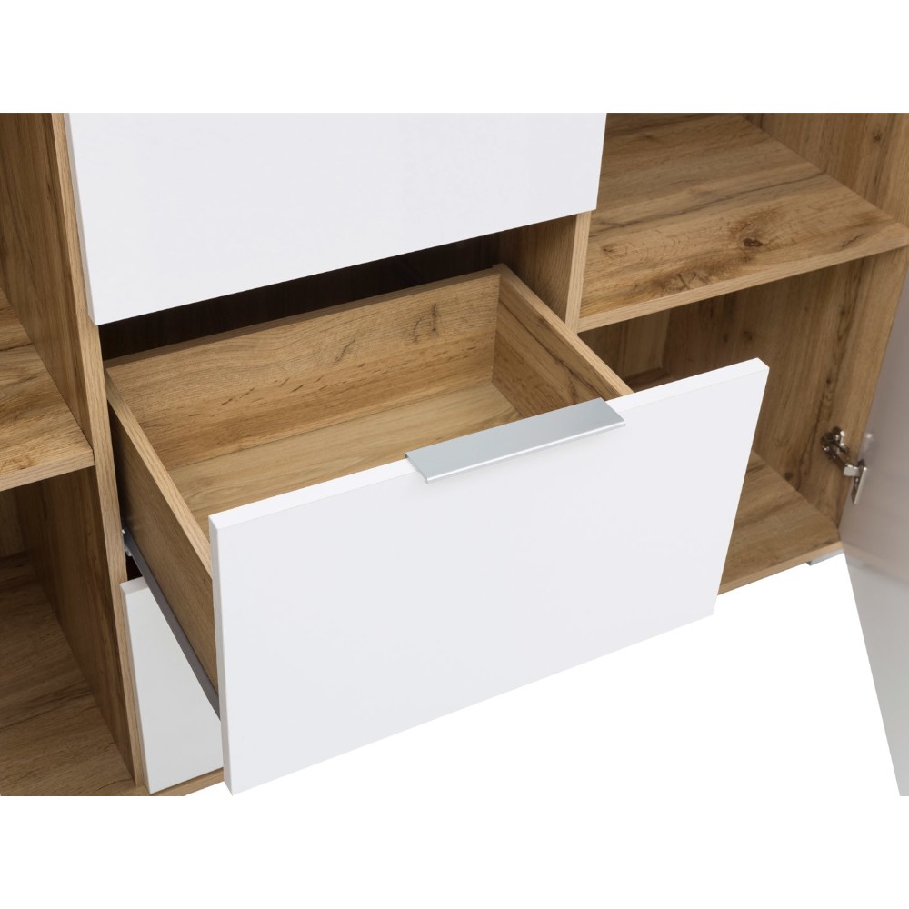 chest-of-drawers-with-2-doors-and-3-drawers-oak-wotanwhite-gloss-135-cm-zele