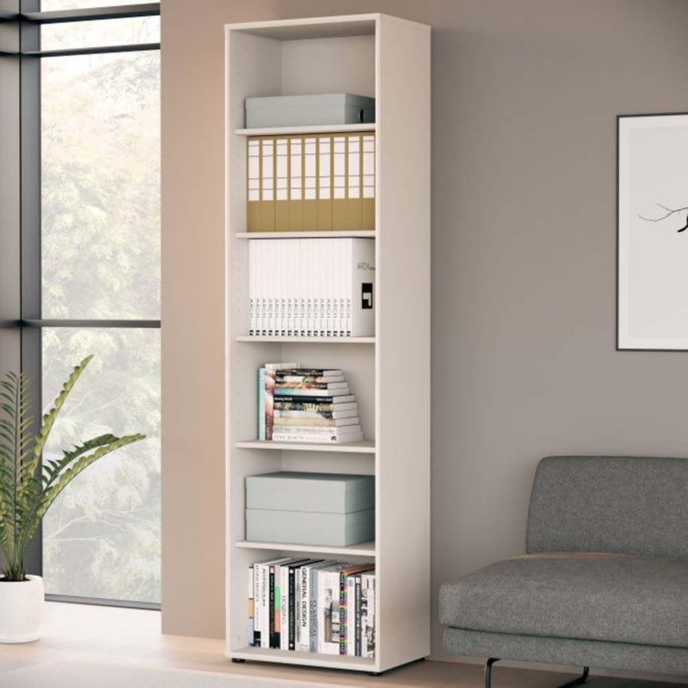 tempra-narrow-open-shelf-book-case-storage-unit-sand-54x197-5x34-8