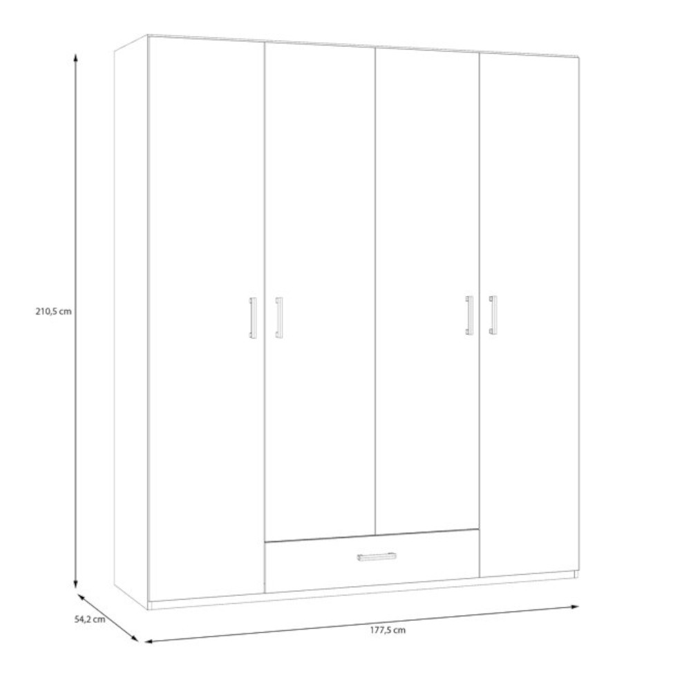 econobox-2-white-wardrobe-4-doors-with-1-drawer-177-5x210-5x54-2