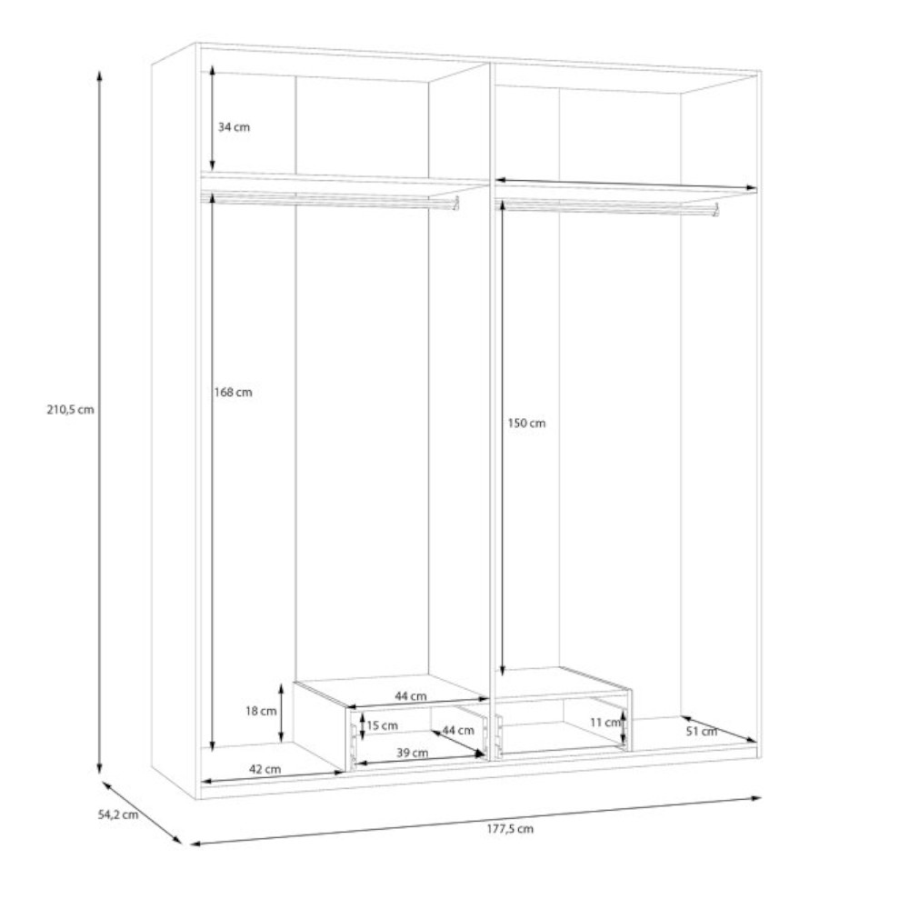 econobox-2-white-wardrobe-4-doors-with-1-drawer-177-5x210-5x54-2