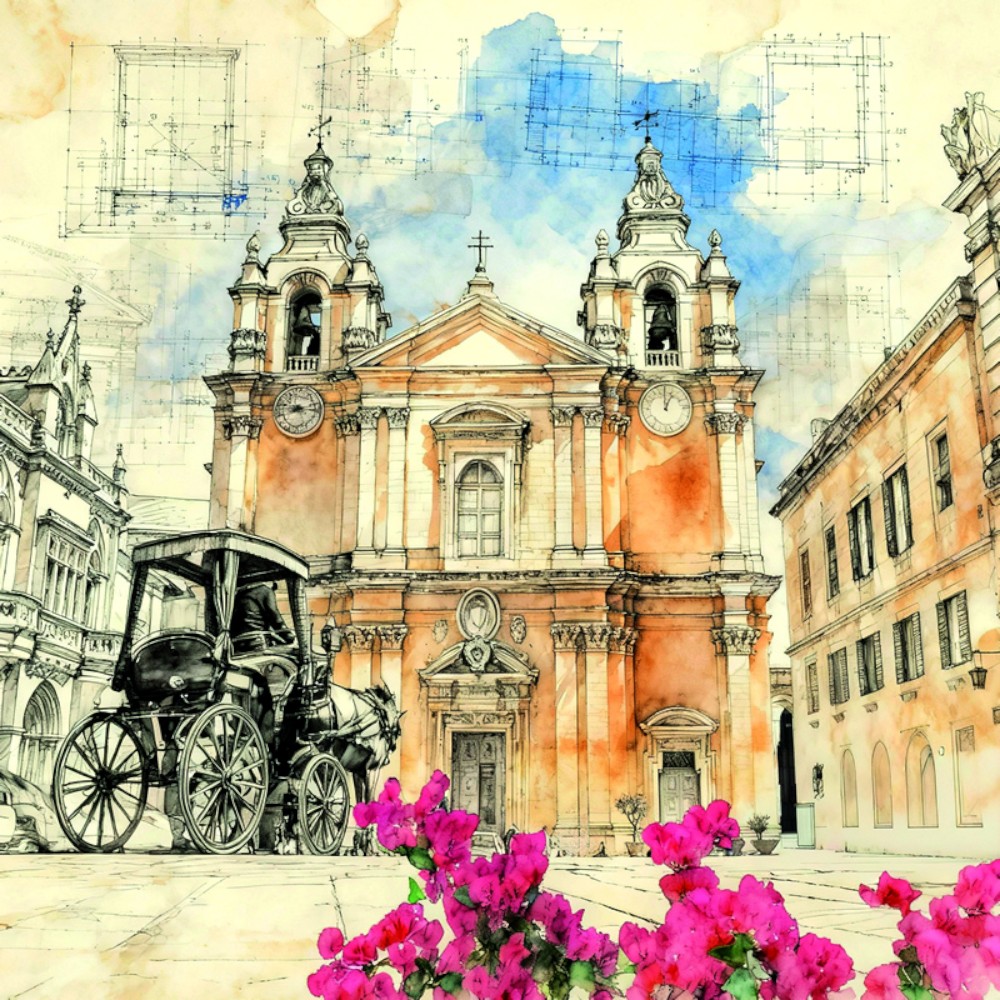 valletta-church-sketch-canvas-wall-art-20-x-20cm