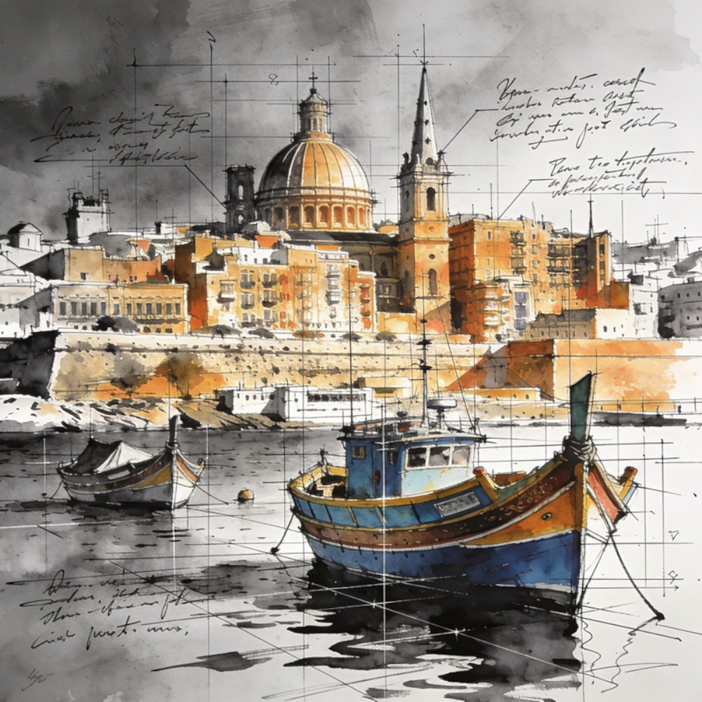 valletta-harbour-sketch-canvas-wall-art-20-x-20cm